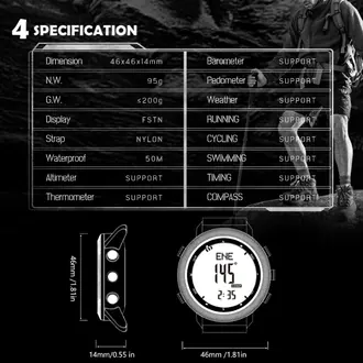 North Edge Apache 46 printed specification chart and watch-mode examples