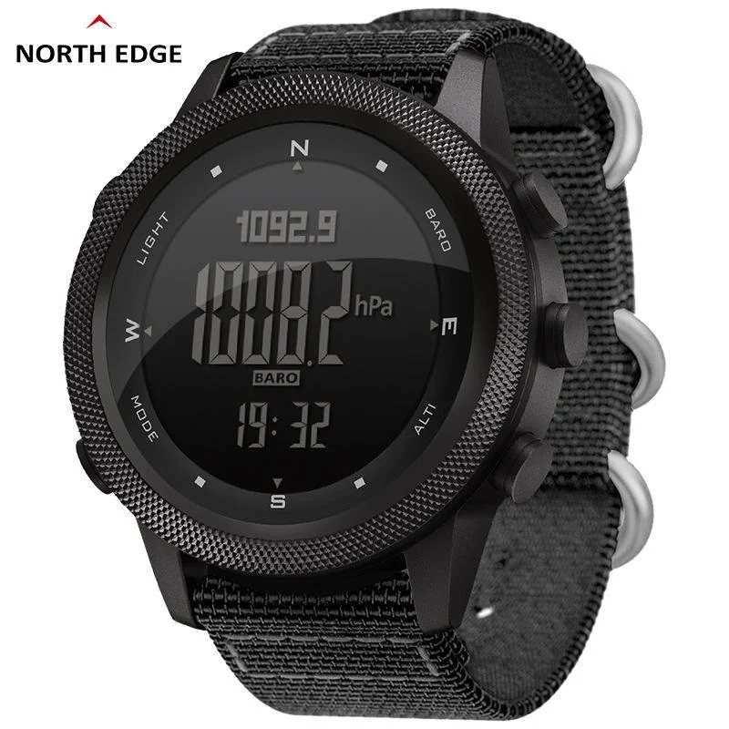 North Edge Apache 46 black digital outdoor wristwatch with fabric strap